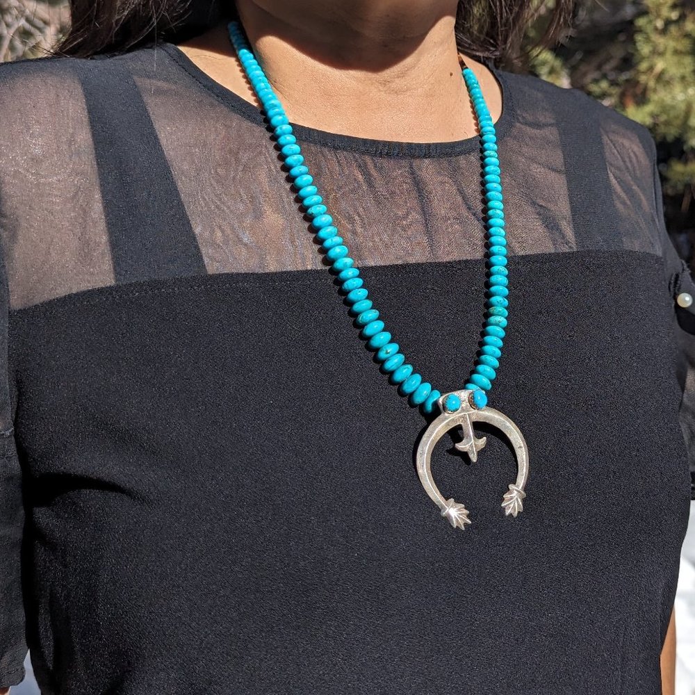 Vintage Navajo Necklace Naja Genuine Native American Sterling Silver Jewelry **